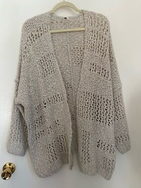 Free People Open-Front Chunky Knit Cardigan - Light Taupe